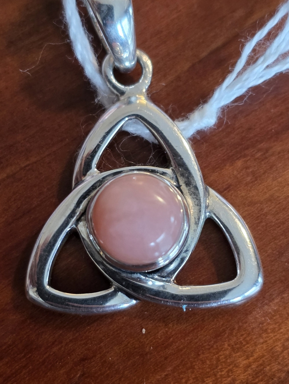 Silver Celtic Teardrop Pendant with Pink Opal Stone